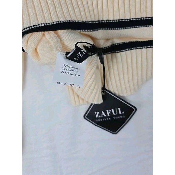 Apricot Colorblock Long Sleeve Turtleneck Women Small Knit Sweater Knit Pullover - Picture 6 of 9